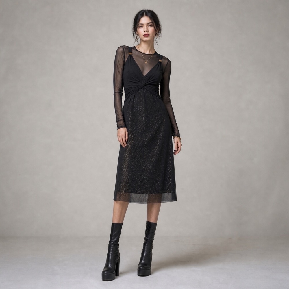 Vivienne Tam Y2k Whimsigoth Dress M Black Mesh Empire Waist Stretch Fairy Grunge - Picture 2 of 10